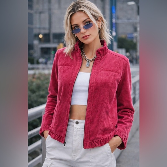 Chico's Jackets & Blazers - Chico’s Pink Corduroy Jacket Floral Embossed Artsy Quiet Luxury Size 0 Small